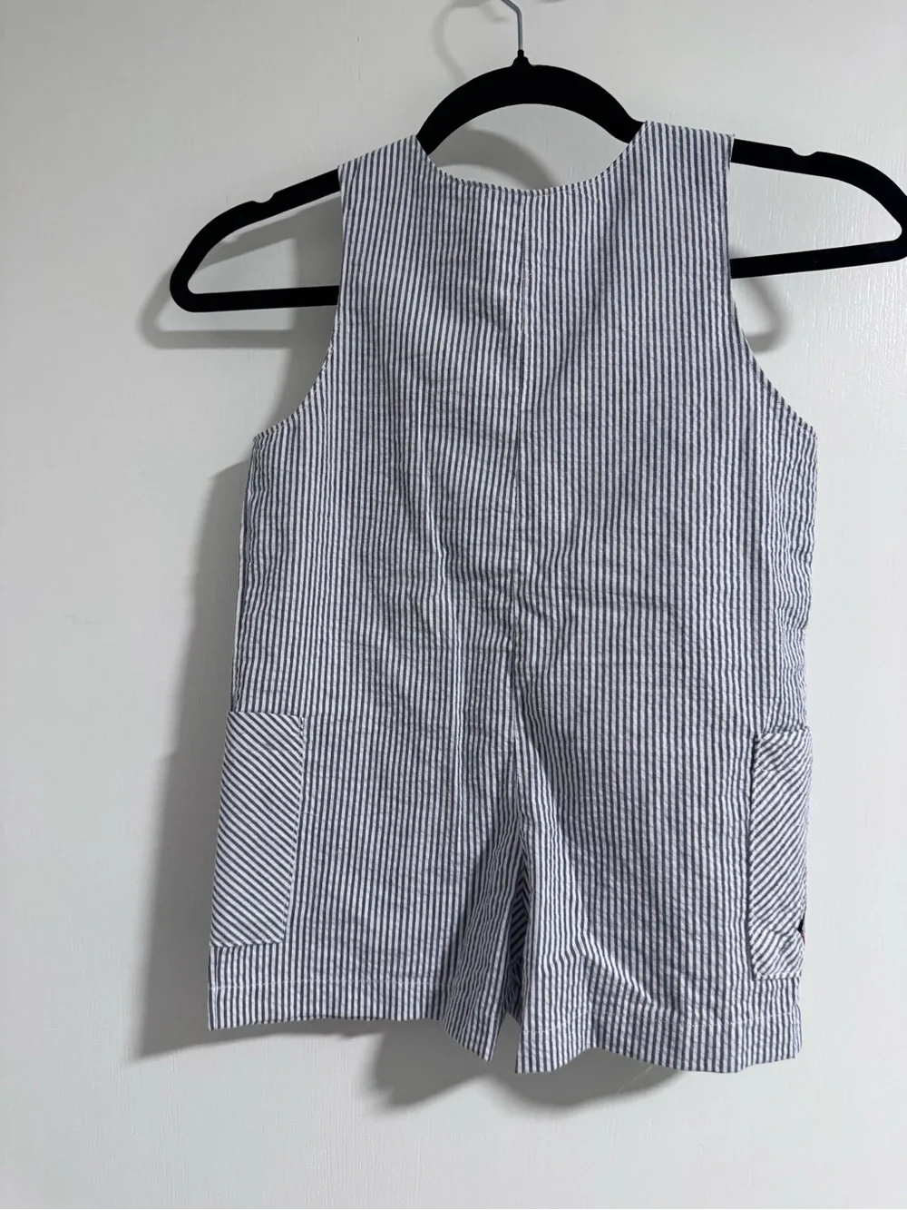 Striped Blue & White Kids Romper Vintage Overall Kids Size 3T / 4  1980s train